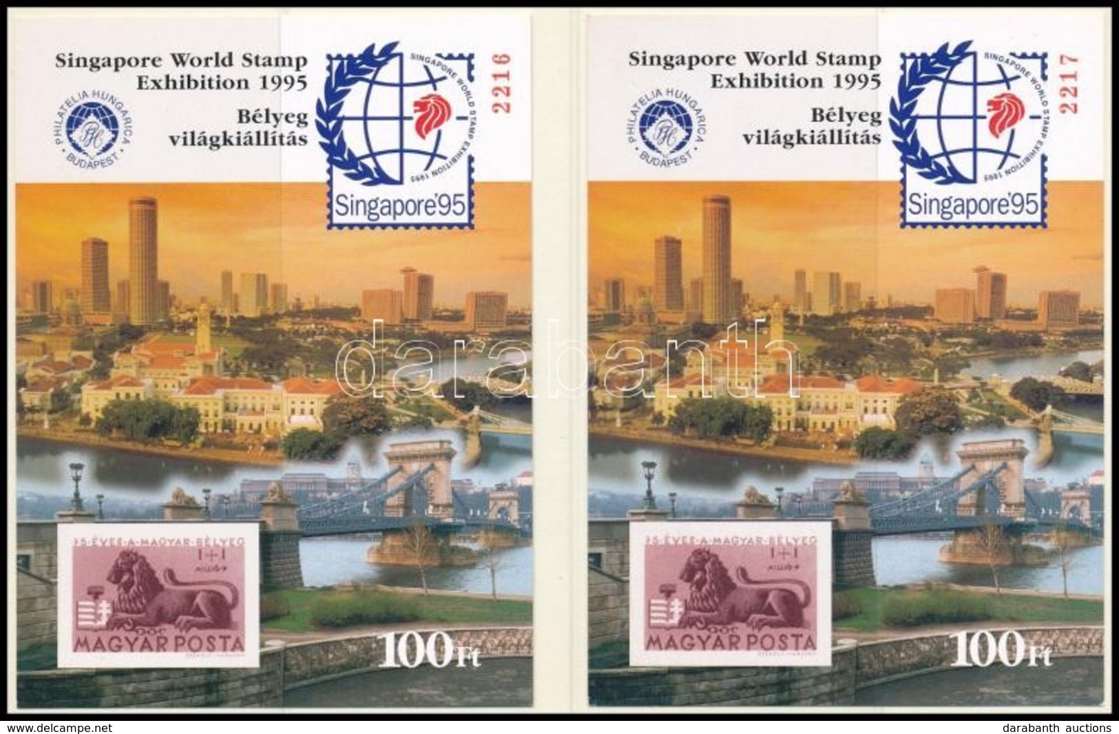 1995 2 Db Singapore '95 Emlékív  + Ajándék Változat (egymást Követő Sorszámmal) (6.000) - Autres & Non Classés