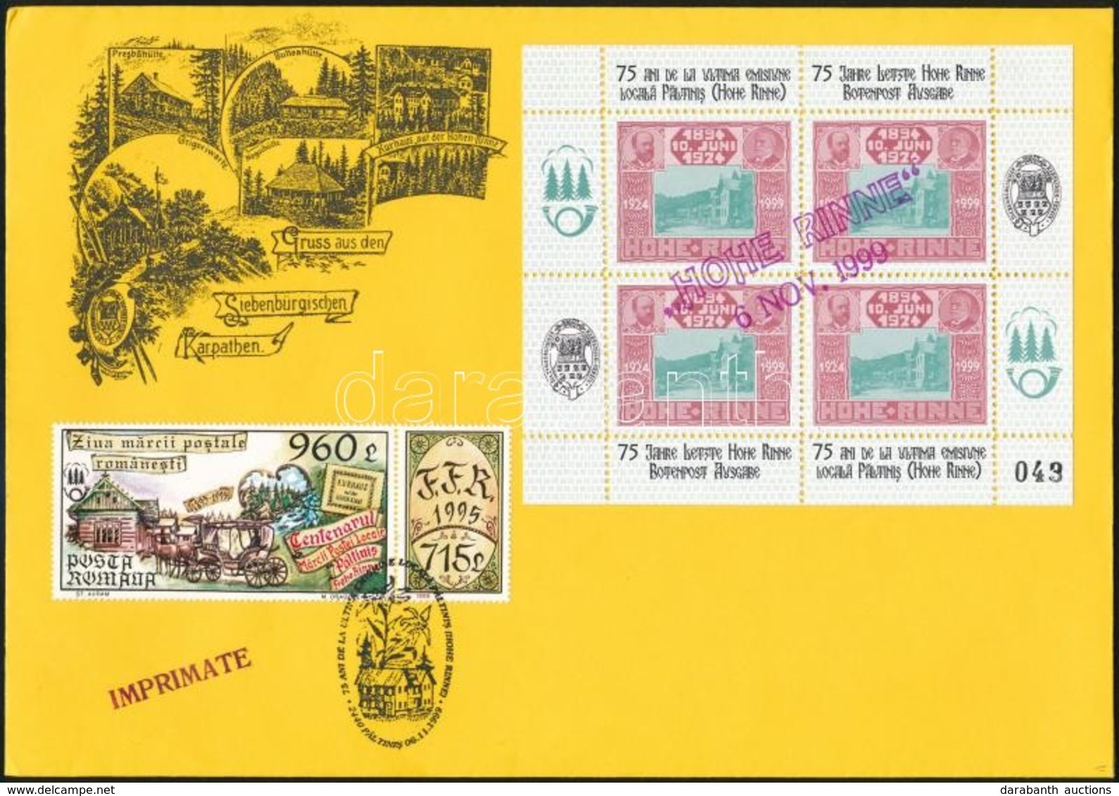 1999 Hohe Rinne Hotelposta Emlékív Garnitúra 4 Db Díszes FDC-n Azonos (043) Sorszámmal - Other & Unclassified