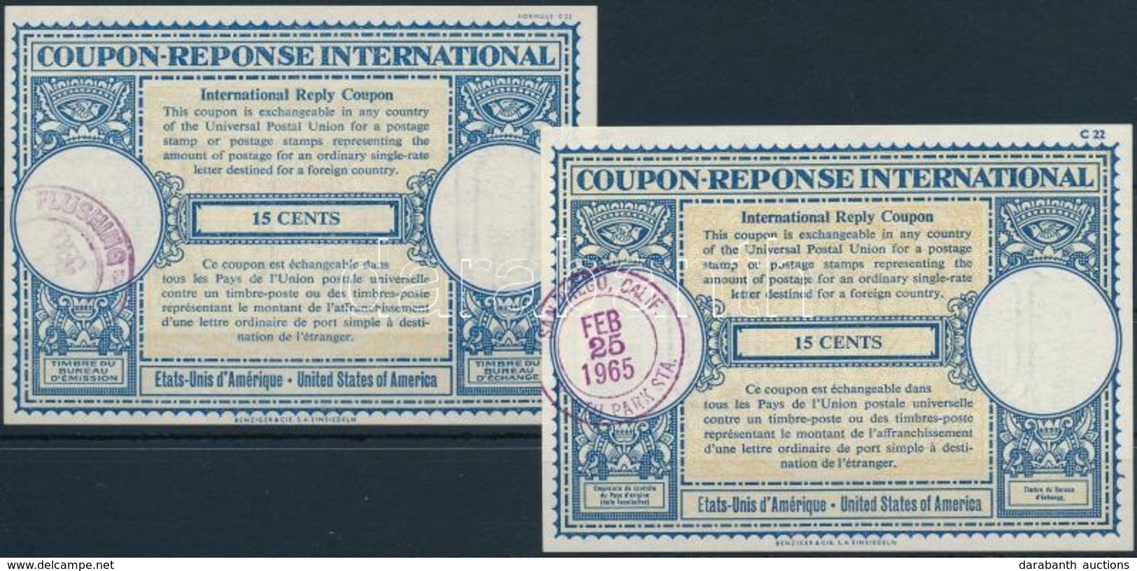 1965 2 Db Nemzetközi Válaszdíjszelvény / International Reply Coupons - Autres & Non Classés