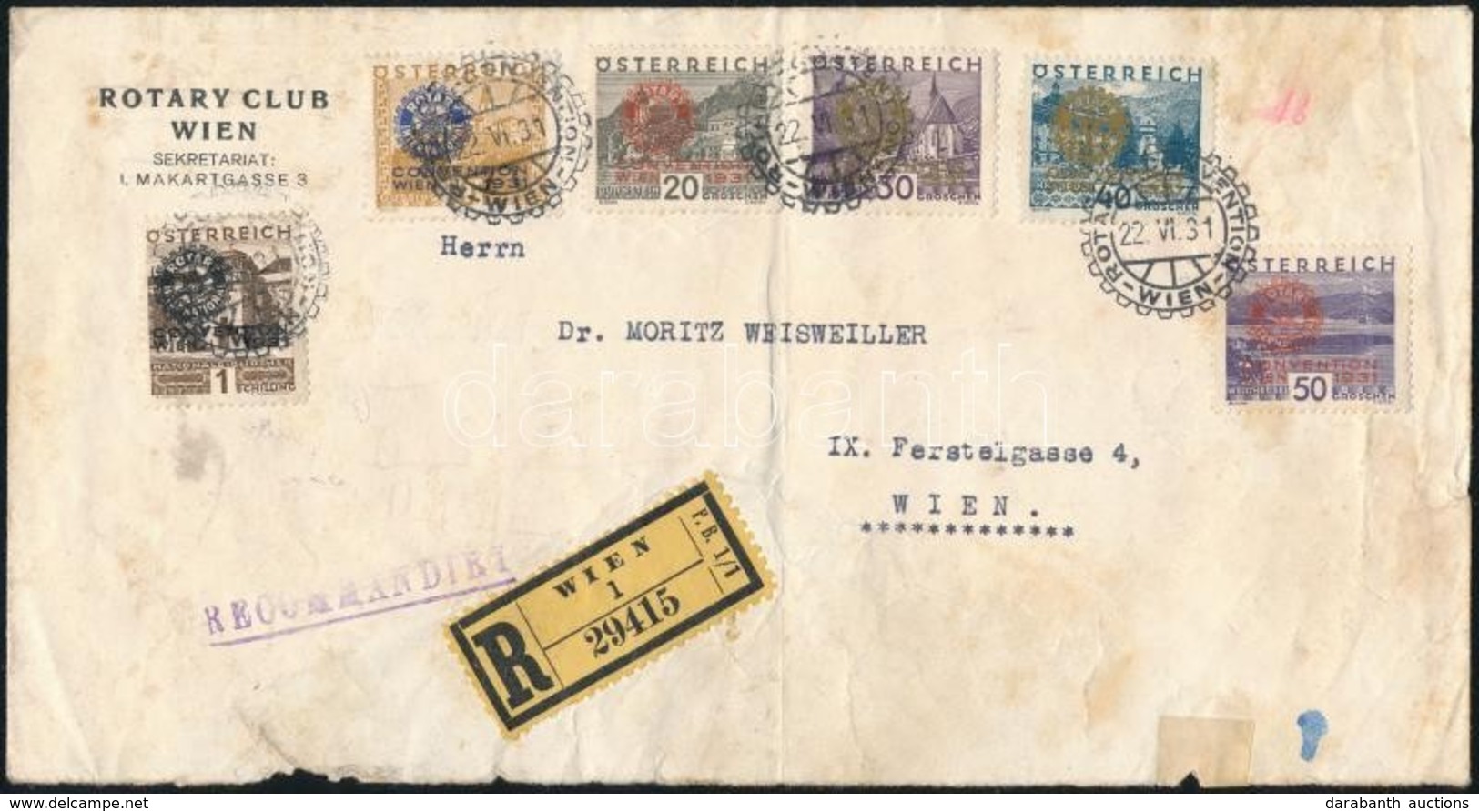 1931 Rotary Sor Ajánlott Levélen / Mi 518-523 On Registered Cover - Autres & Non Classés