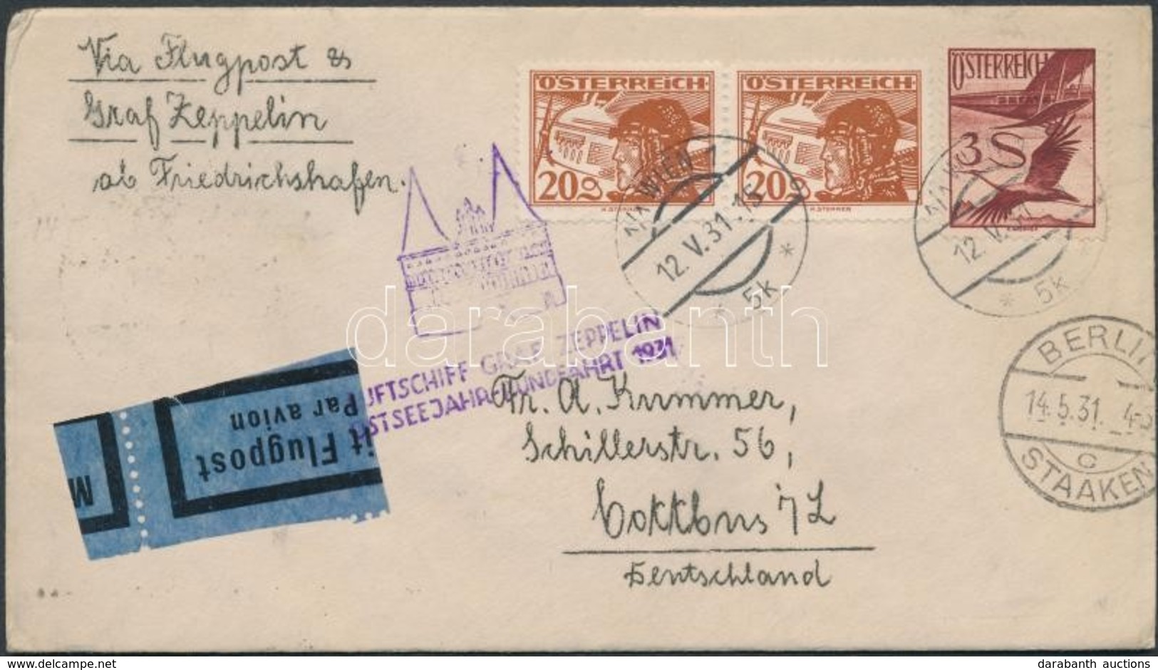 Ausztria 1931 Zeppelin Levél Bécs-Friedrichshafen-Berlin-Lübeck / Zeppelin Cover Wien-Friedrichshafen-Berlin-Lübeck - Autres & Non Classés