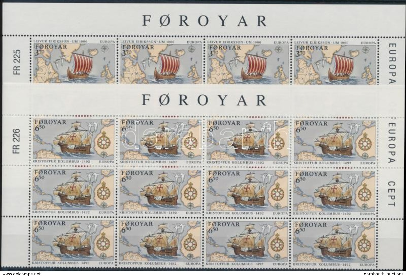 ** 1992 Europa CEPT, Amerika Felfedezésének 500. évfordulója Sor ívsarki 12-es Tömbökben Mi 231-232 - Autres & Non Classés