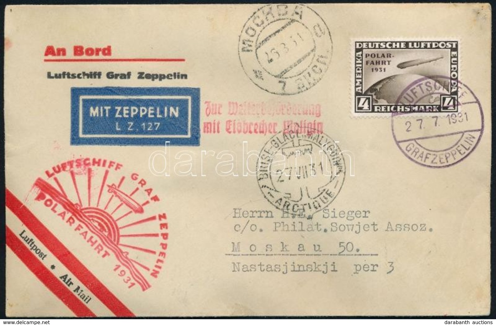 1931 Zeppelin északi-sarki útja Levél 4RM Polarfahrt Bérmentesítéssel / Zeppelin Flight To North Pole Cover Franked With - Other & Unclassified