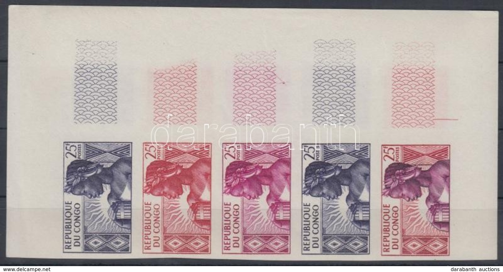 ** Kongó (Brazzaville) 1959 Államalapítás 1. évfordulója Mi 1 5 Db Fogazatlan Színpróba ötöscsíkban / Stripe Of 5 Differ - Autres & Non Classés