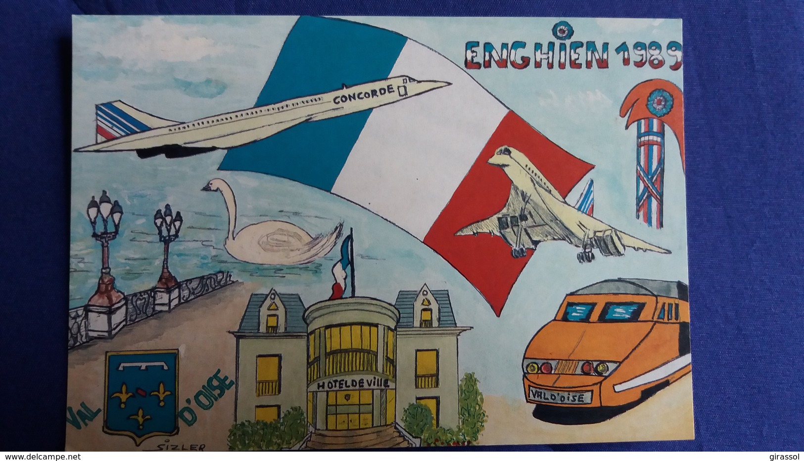 CPM ILLUSTRATEUR JC SIZLER CONCORDE TGV BLASON REVOLUTION   ENGHIEN 1989 1 ERE RENCONTRE ARTISTES 1989 N° 430/ 3000 - Sizi