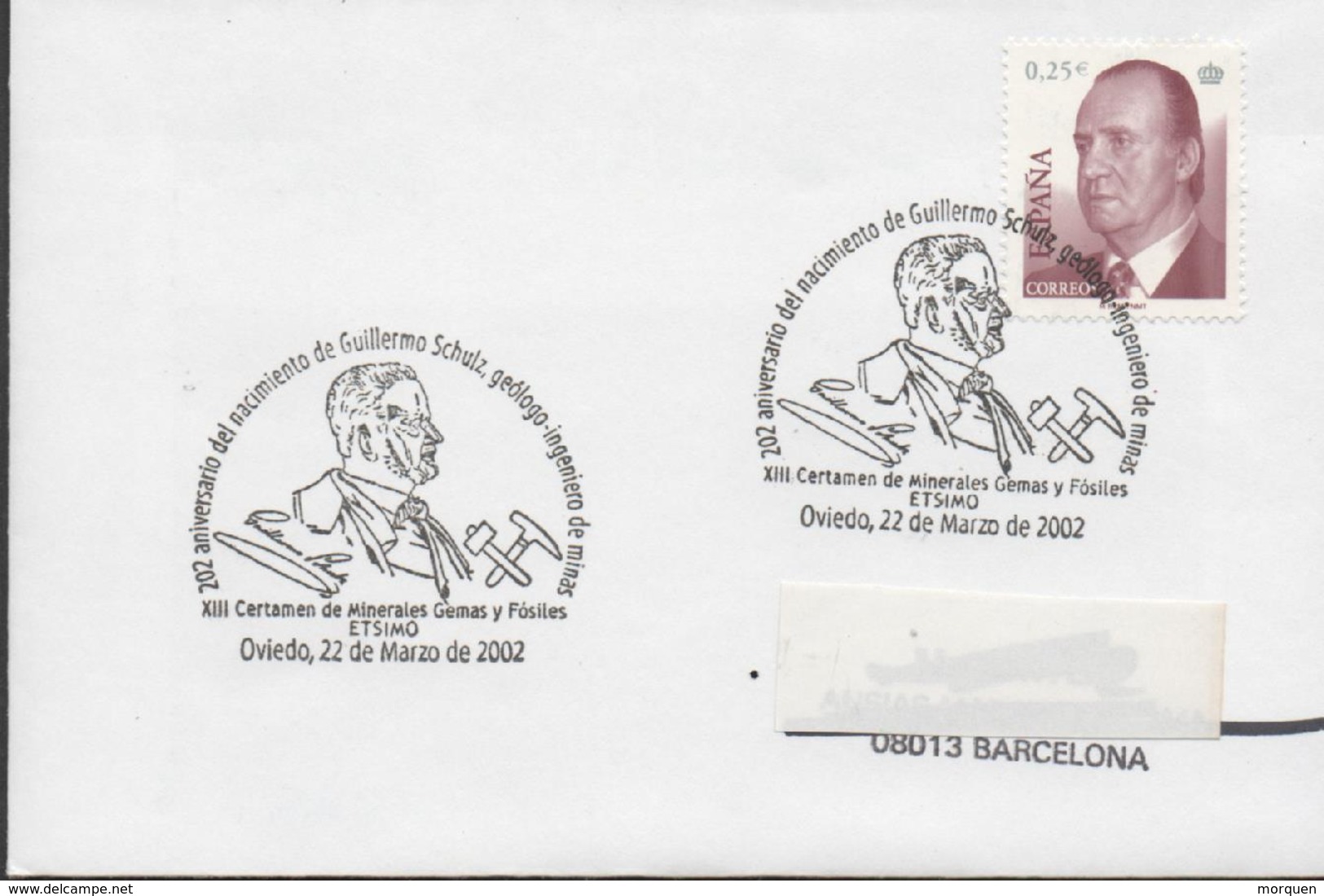 30154. Carta OVIEDO 2002. Guillermo Schulz, Minerales, Fosiles - Cartas & Documentos