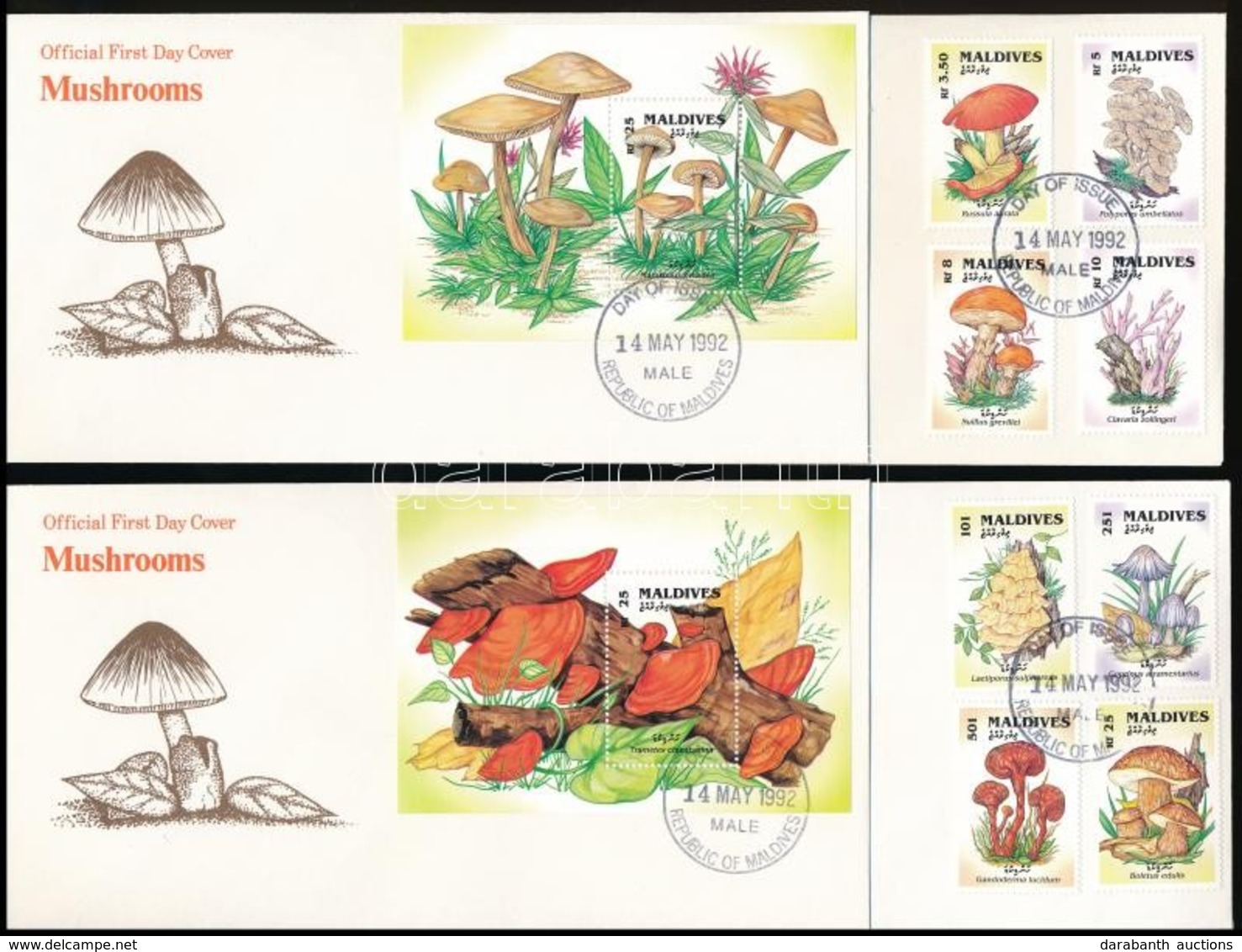 1992 Gomba Sor Mi 1728-1735 + Blokksor Mi 231-232 4 Db FDC-n - Other & Unclassified