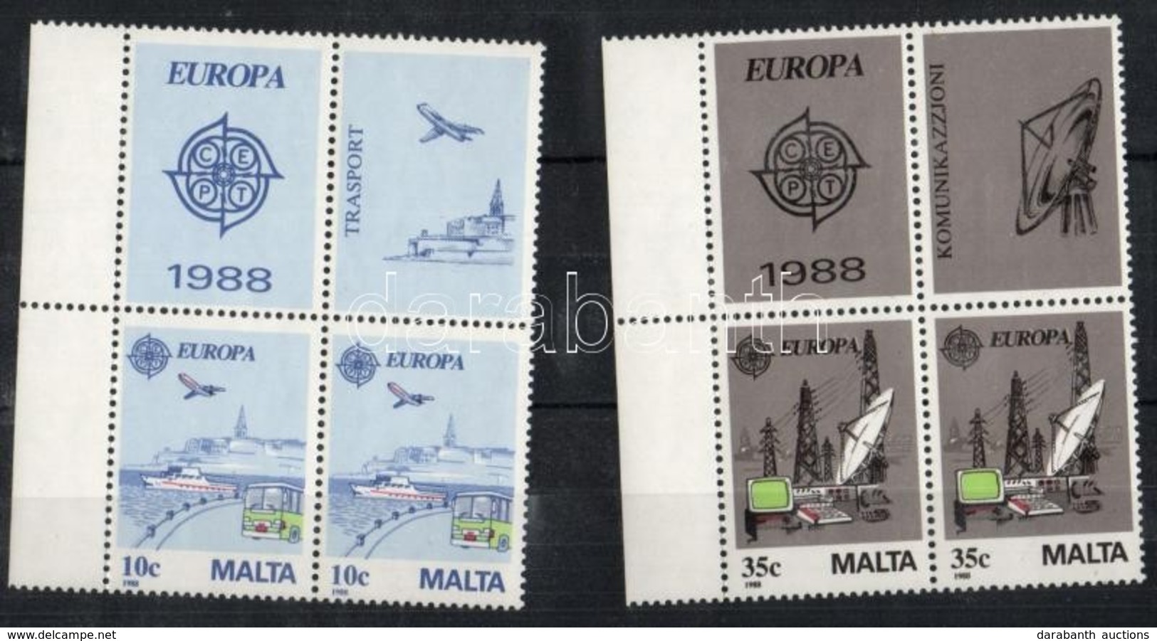 ** 1988 Europa CEPT: Közlekedés és Kommunikáció 2 Sor Négyestömbben 2 Klf Szelvénnyel + Kisív Pár Mi 794-795 - Autres & Non Classés