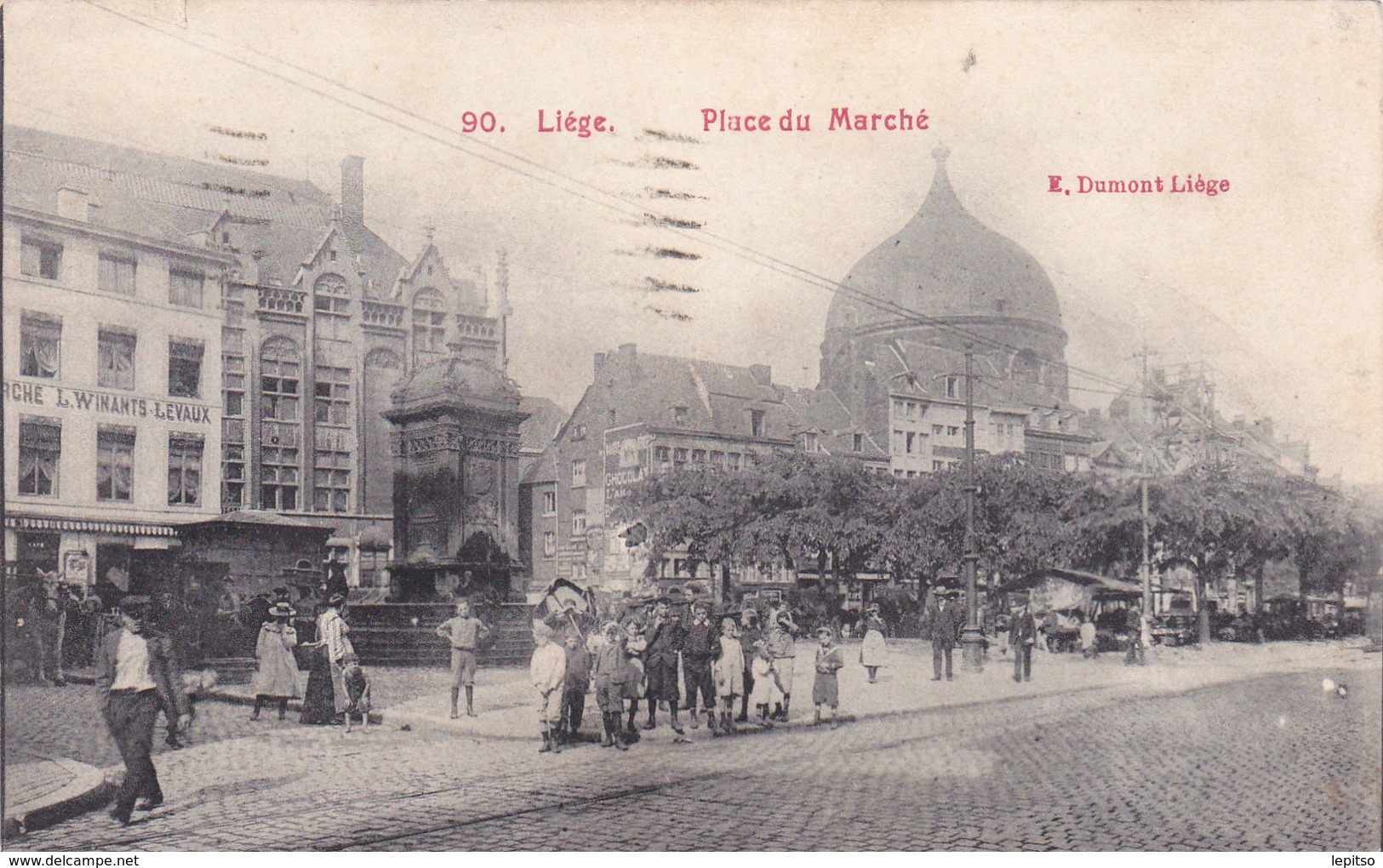 LIEGE  Acp  "Place Du Marché " 1908 " Nombreux Personnages écrite  Voir Scan - Liege