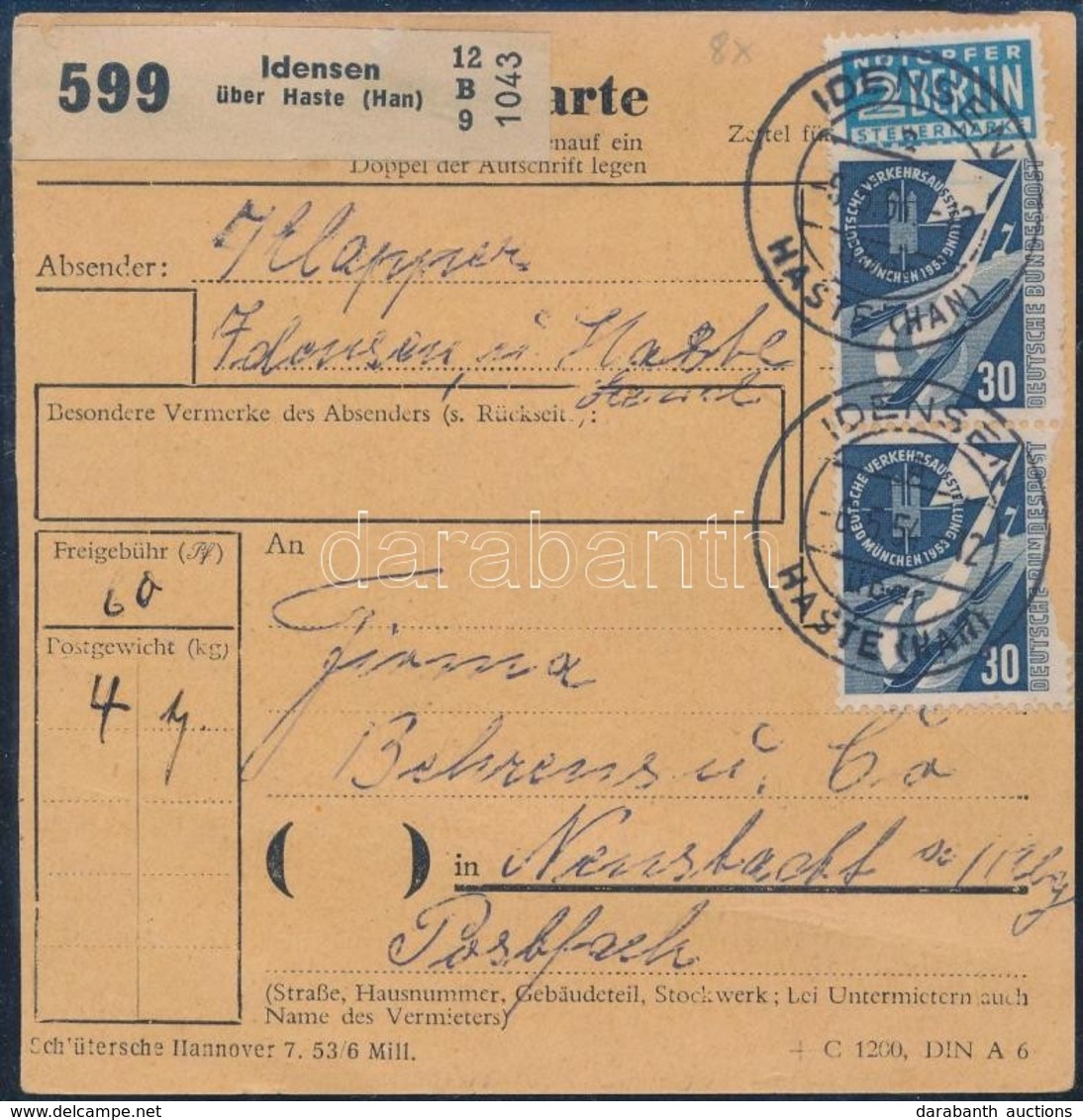 1953 Mi 170 Függőleges Pár Csomagszállító Levélen - Other & Unclassified