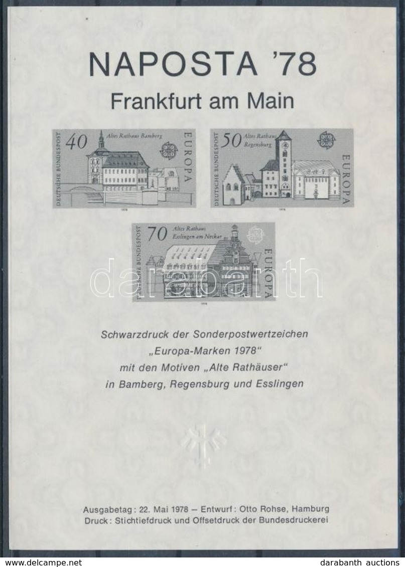 1978 Europa CEPT Történelmi épületek Feketenyomat Blokk - Other & Unclassified