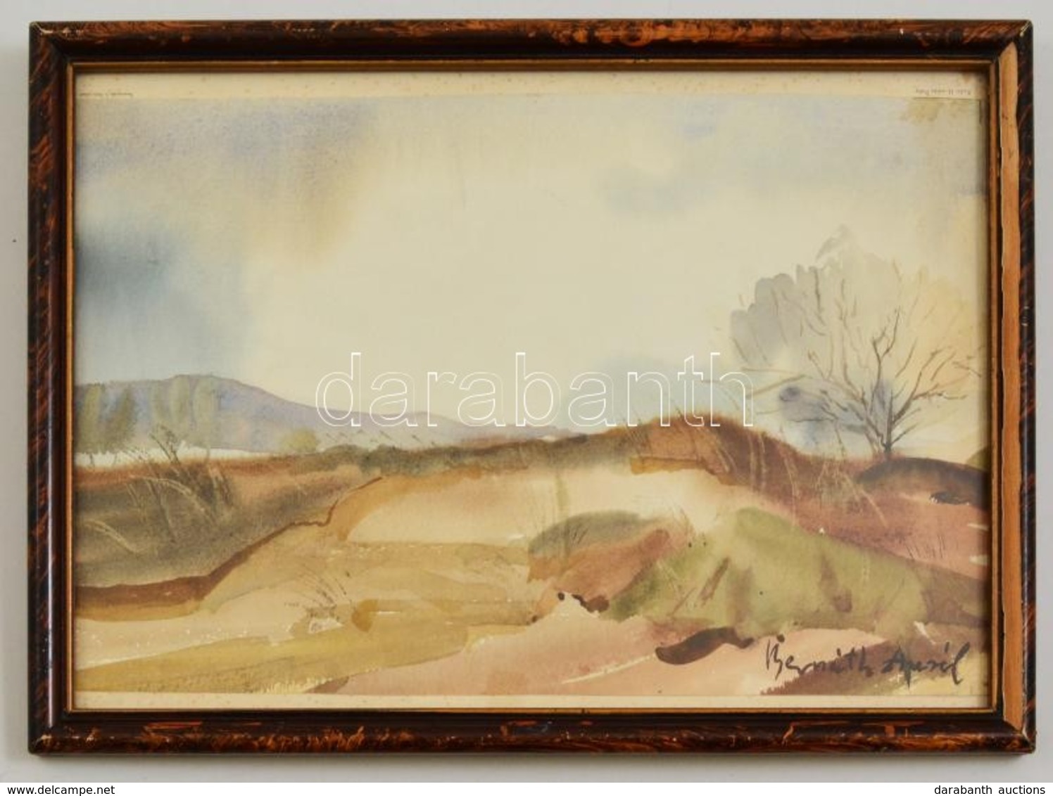 Bernáth Jelzéssel: Kihalt Táj. Akvarell, Papír, üvegezett Keretben, 20×32 Cm - Autres & Non Classés