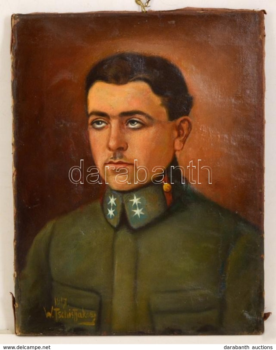 Chistjakov (Tschistjakow) Jelzéssel: Katonaportré 1917, Olaj, Vászon, 41,5×32,5 Cm - Autres & Non Classés