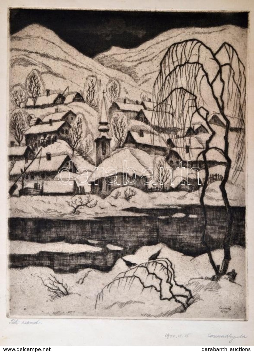 Conrad Gyula (1877-1959): Téli Csend, Rézkarc, Papír, Jelzett, 29,5×23 Cm - Autres & Non Classés