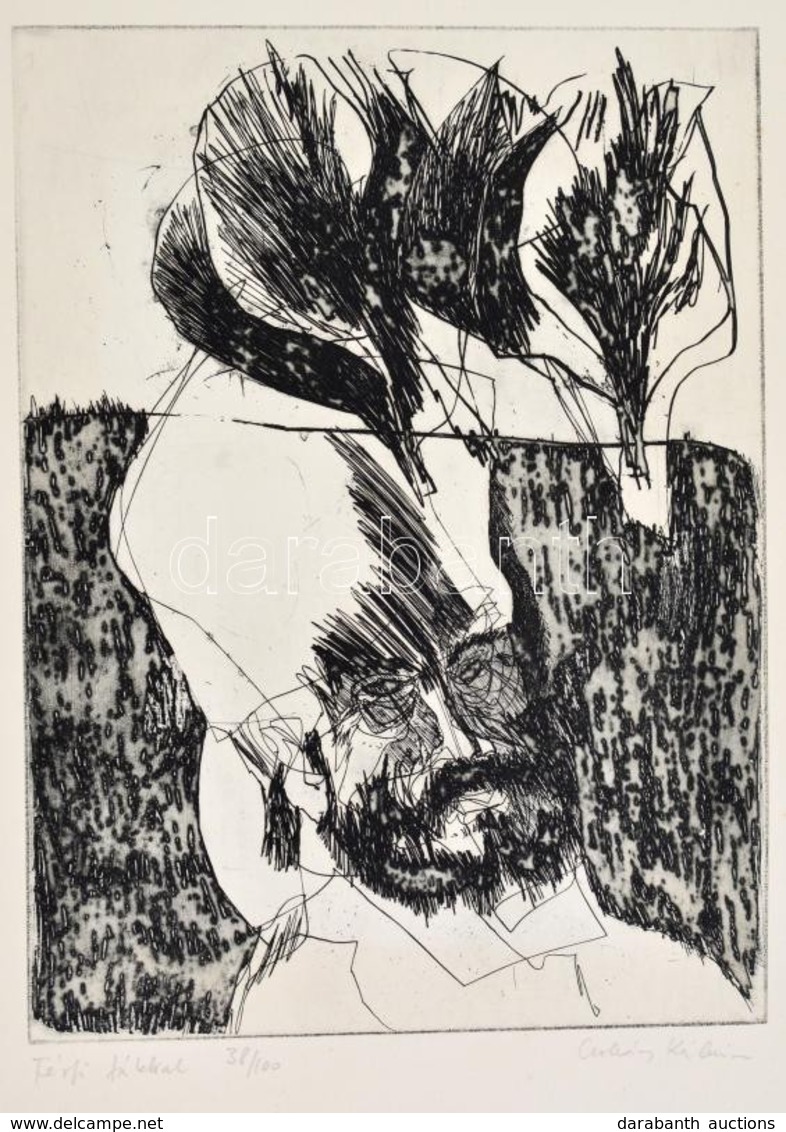 Csohány Kálmán (1925-1980): Férfi Fákkal. Rézkarc, Papír, Jelzett, 39×29 Cm - Autres & Non Classés