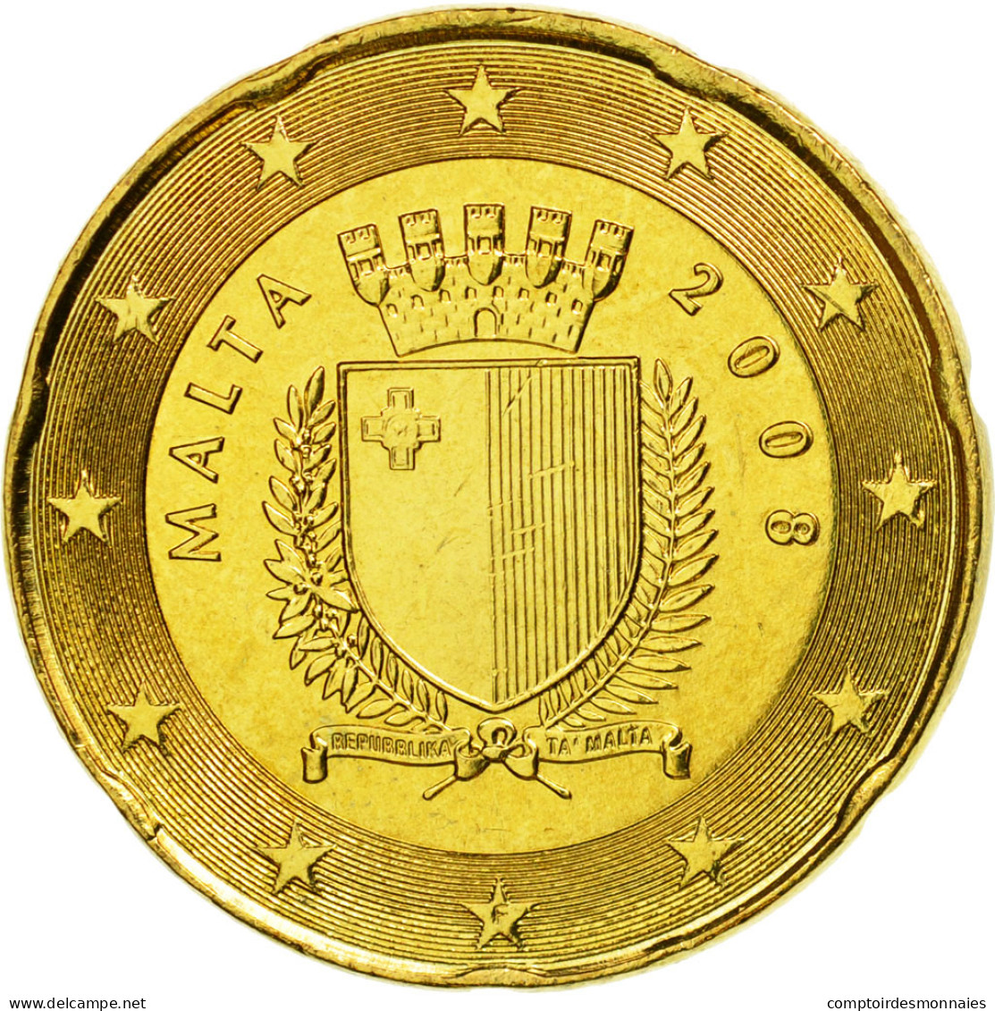 Malte, 20 Euro Cent, 2008, SUP, Laiton, KM:129 - Malta