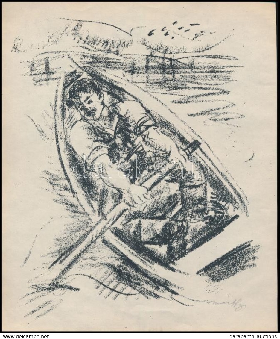 Márffy Ödön (1878-1959): Csónakban (1920). Litográfia, Papír, Jelzett, 21,5×18 Cm - Autres & Non Classés