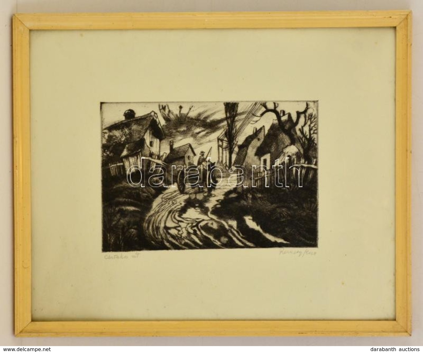Remsey Jenő (1885-1970): Csatakos út. Rézkarc, Papír, Jelzett, üvegezett Keretben, 19×29 Cm - Autres & Non Classés