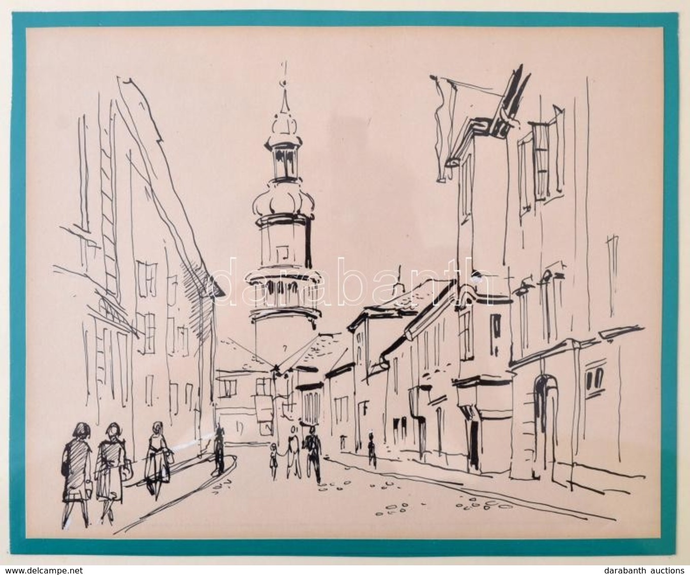 Sinkó Károly (1910 - 19679: Sopron. Tus, Papír, Jelzett. 20x24 Cm Üvegezett Keretben. - Autres & Non Classés