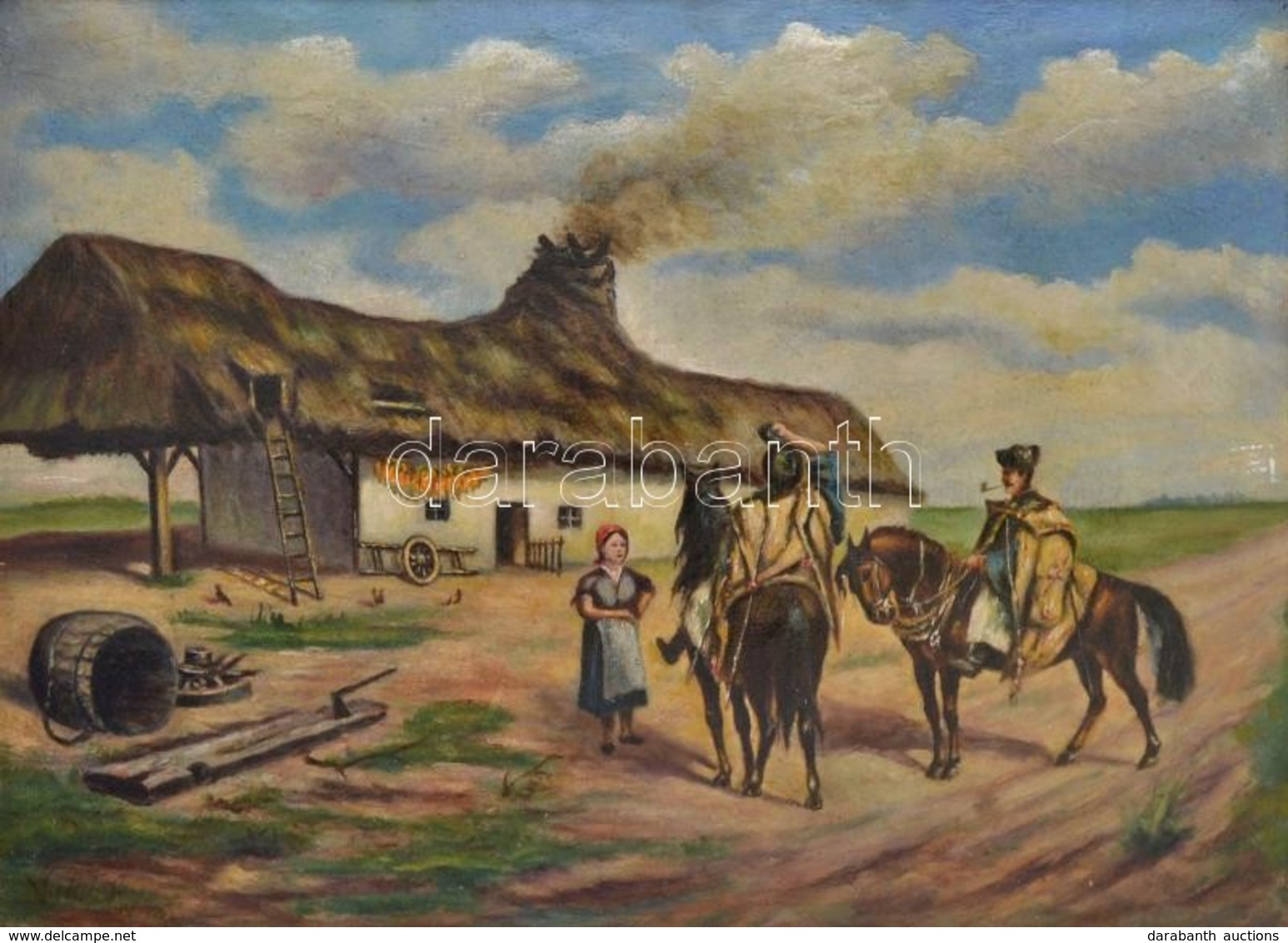 Viski Jelzéssel: Kis Pihenő A Tanyán. Olaj, Karton, Keretben, 40×55 Cm - Autres & Non Classés