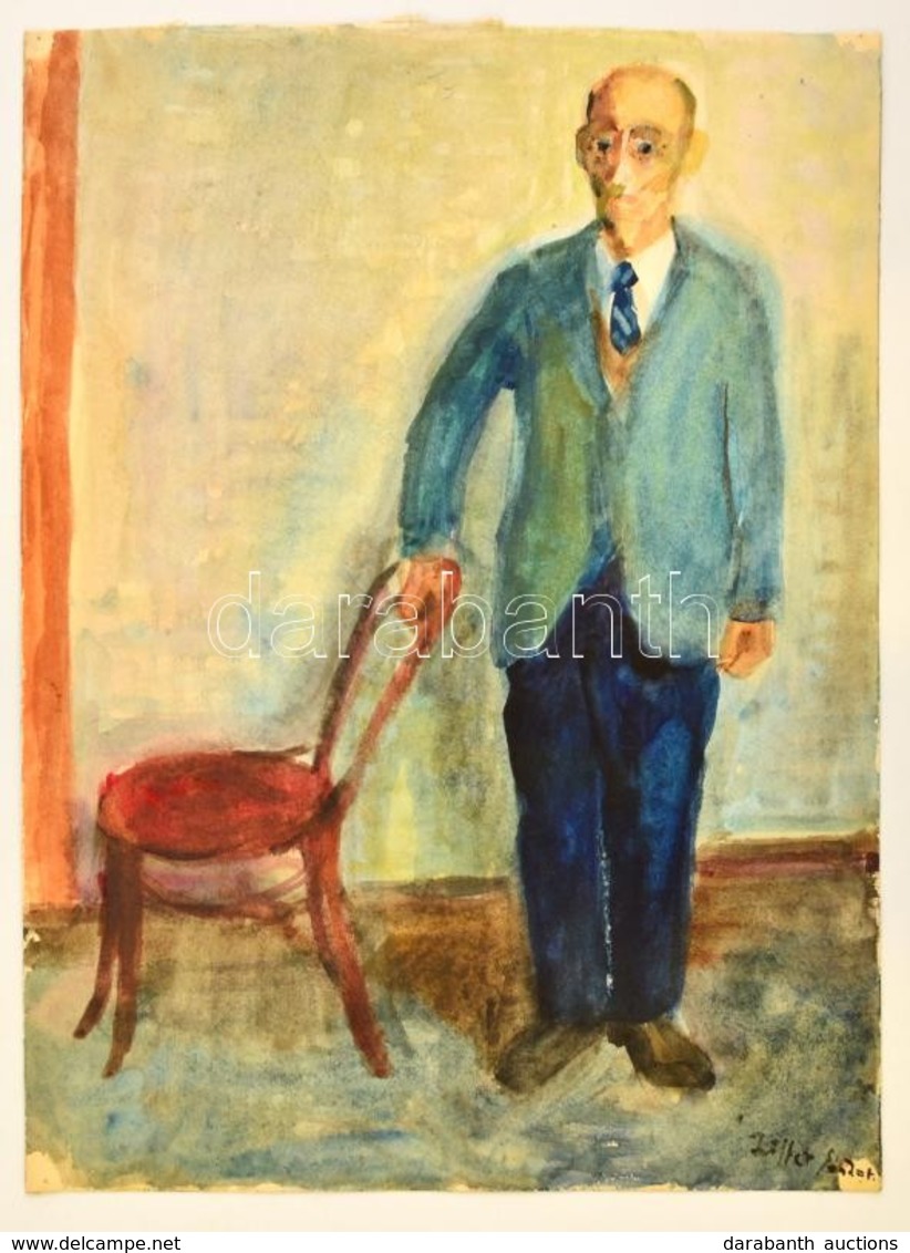 Ziffer Jelzéssel: Öreg úr Székkel. Akvarell, Papír, 40×29 Cm - Autres & Non Classés