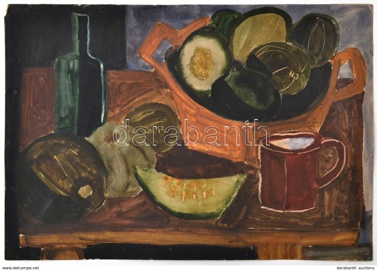 Jelzés Nélkül: Dinnyés Csendélet. Akvarell, Papír, 30×42 Cm - Autres & Non Classés