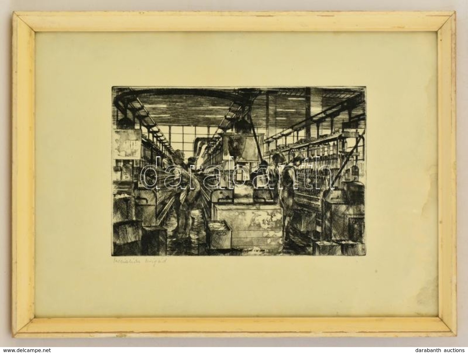 Jelzés Nélkül: Szocialista Brigád, Rézkarc, Papír, üvegezett Fa Keretben, 19,5×30 Cm - Autres & Non Classés