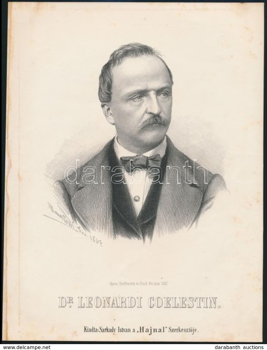 Cca 1867 Marastoni József: Leonardi Coelestin Osztrák Politikus Portréja, Litográfia, Papír, 27×21 Cm - Prints & Engravings