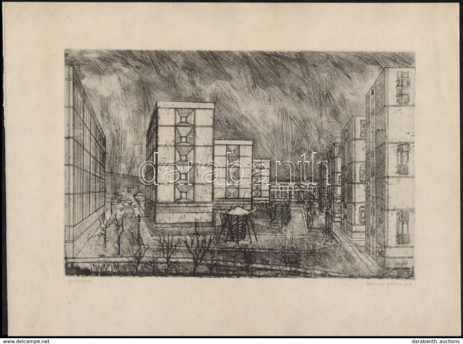 Bérces Gábor (1939): 2 Db Rézkarc (Uránváros, Csertői Gyermekotthon), Papír, Rézkarc, Jelzett, 19x29 Cmx2 - Estampes & Gravures