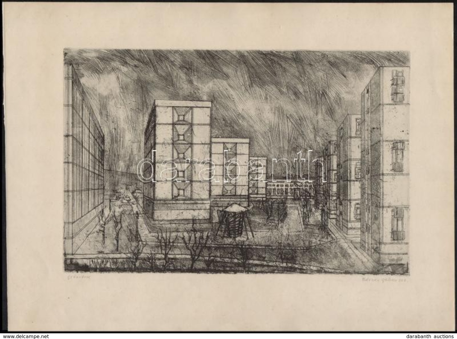 Bérces Gábor (1939): 2 Db Rézkarc (Uránváros, Csertői Gyermekotthon), Papír, Rézkarc, Jelzett, 19x29 Cmx2 - Prints & Engravings