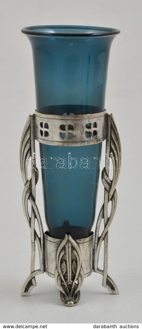 Szecessziós üveg és Fém Váza. Hibátlan. 20 Cm / Art Nouveau Glass And Metal Vase. - Autres & Non Classés