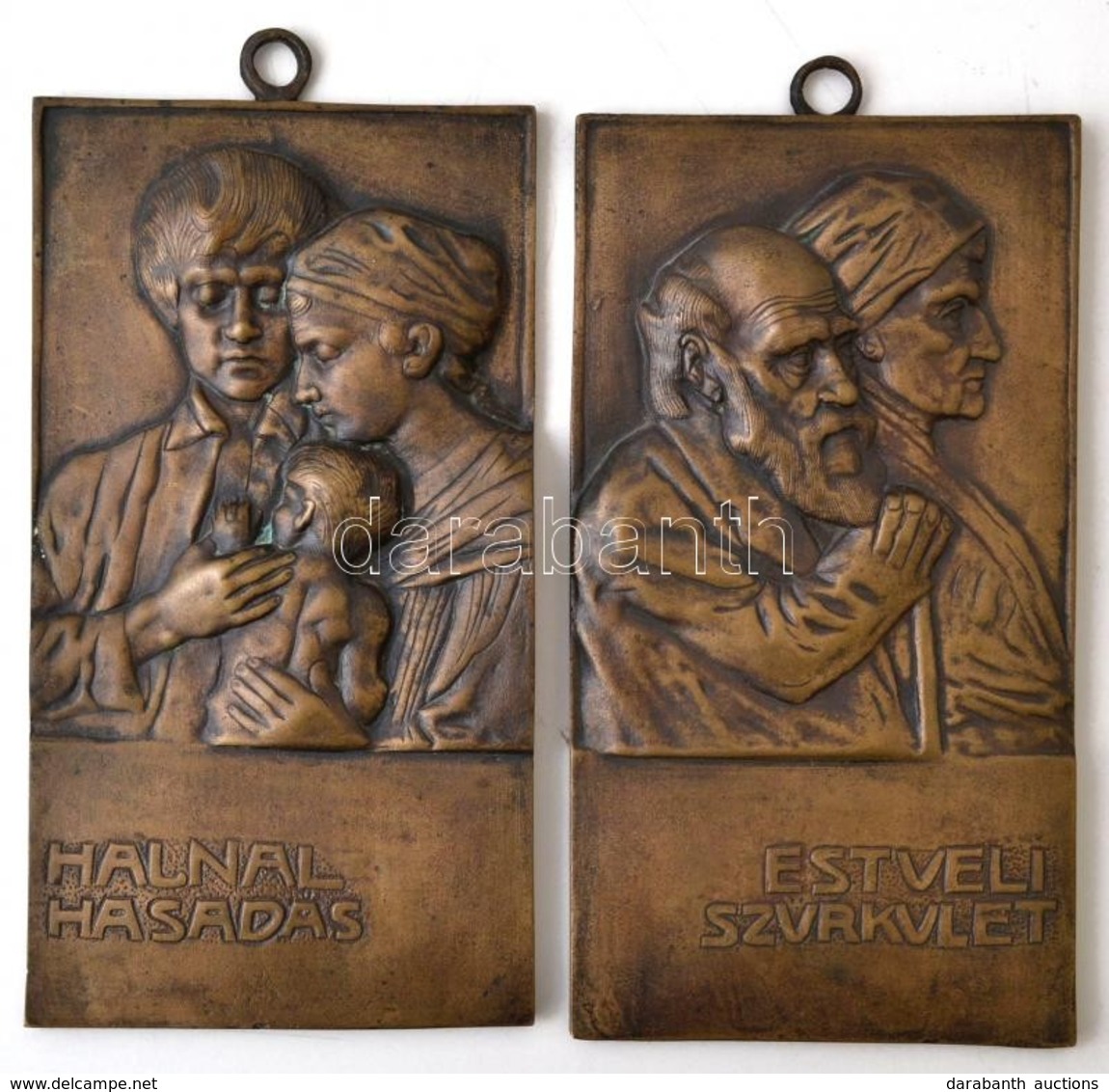 Az Emberélet Fordulói,'Estvéli Szürkület' és 'Hajnal Hasadás', 2 Db Bronz Fali Kép, Jelzés Nélkül, 22,5×12 Cm és 22x12 C - Autres & Non Classés