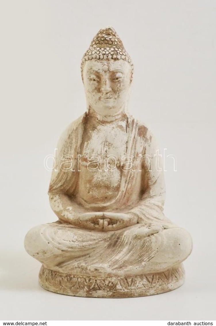 Ülő Buddha, Gipsz Szobor, Jelzett (P. R.), Kopásokkal, M: 25,5 Cm - Autres & Non Classés