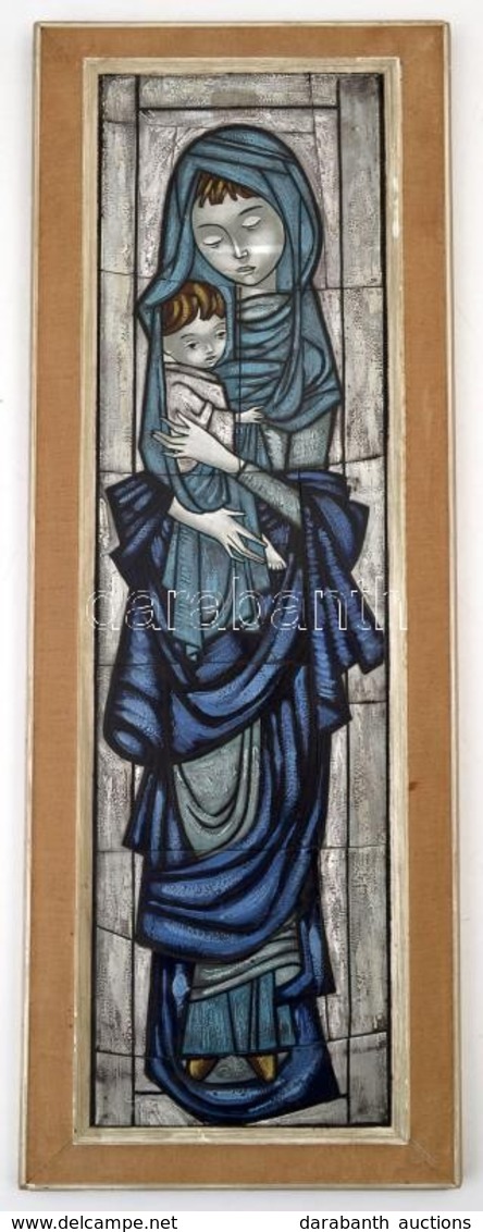 Jelzés Nélkül: Madonna A Gyermekkel. Gépi Festés, Gipsz, Keretben, 56×16 Cm - Autres & Non Classés