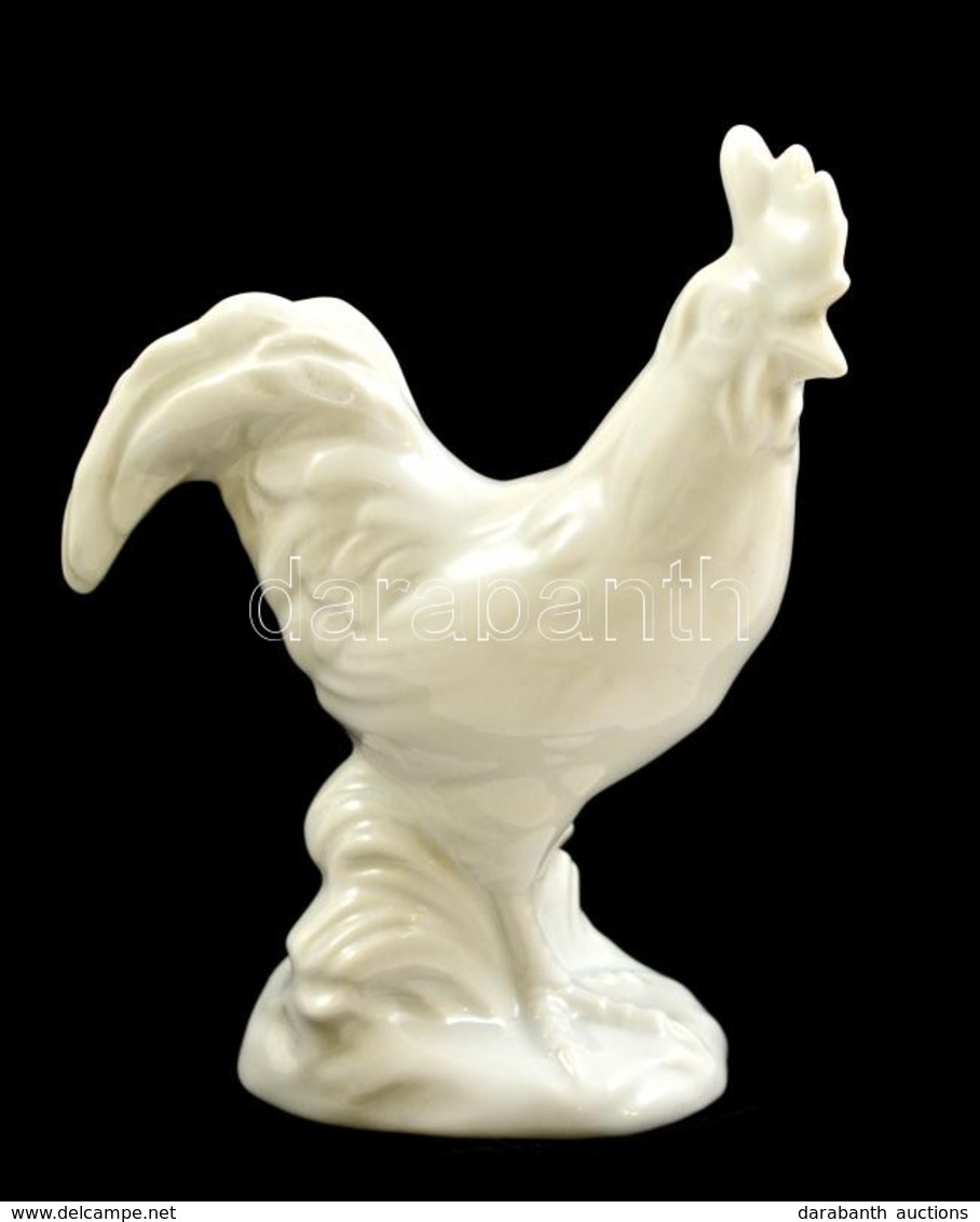 Herendi Porcelán Kakas, Fehér Mázas, Jelzett, Hibátlan, M: 12 Cm - Autres & Non Classés