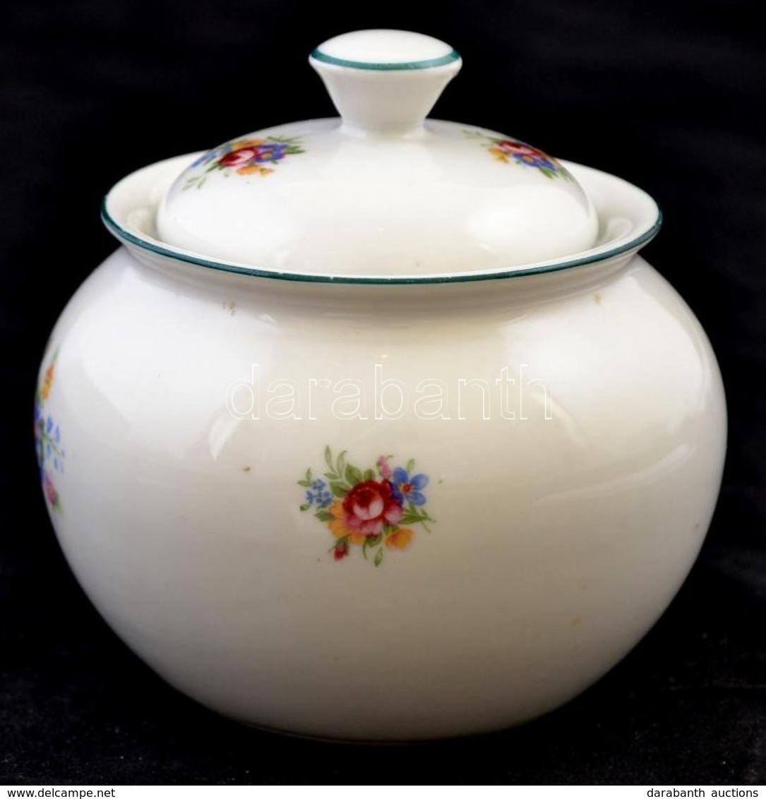 Hollóházi Porcelán Virágmintás Bonbonier, Matricás, Jelzett, Hibátlan, D: 9 Cm, M: 9 Cm - Autres & Non Classés