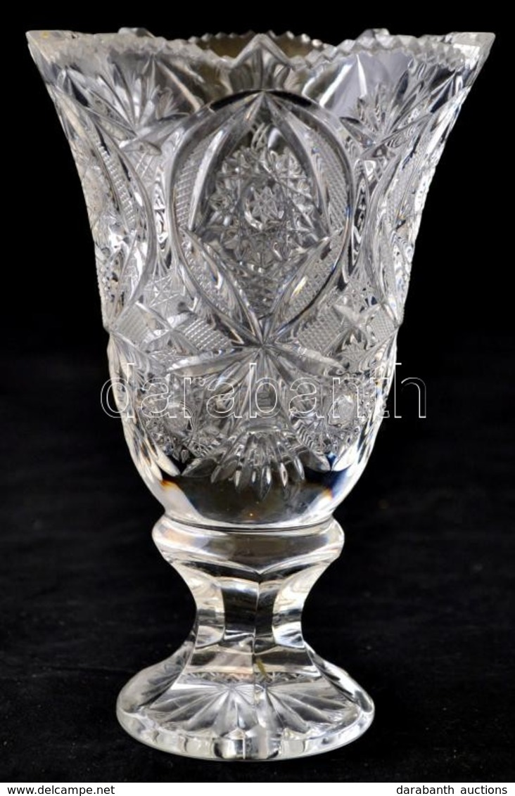 Ólomkristály Váza, Csiszolt, Metszett, Apró Csorbával, M: 17 Cm - Verre & Cristal