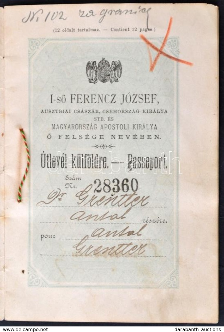 1897 Osztrák-magyar útlevél Cári Oroszországi Belépéssel / Austro-Hungarian Passport To Russia - Non Classés