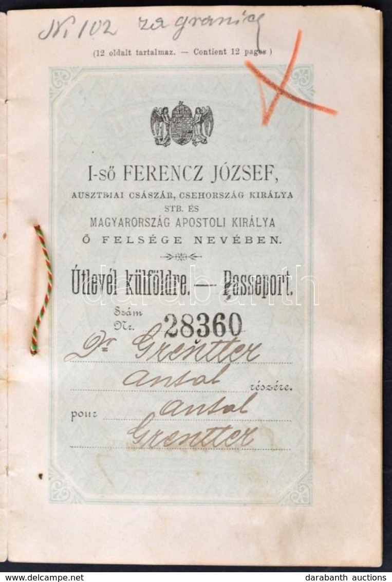 1897 Osztrák-magyar útlevél Cári Oroszországi Belépéssel / Austro-Hungarian Passport To Russia - Unclassified