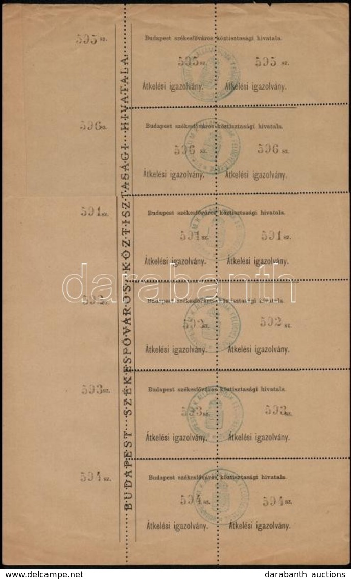 Cca 1910 Budapest Székesfőváros Köztisztasági HIvatal Átkelési Igazolvány. 10 Db Sorszámozott - Non Classés