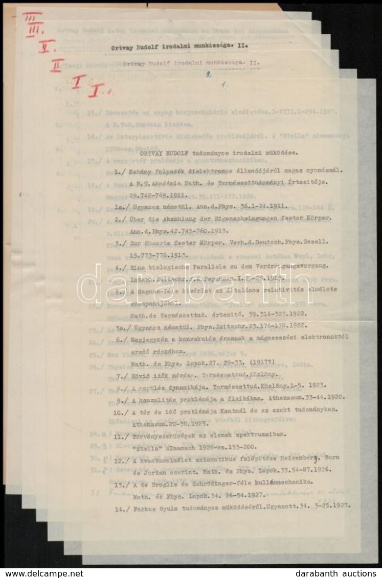 1943 Ortvay Rudolf Tudományos Irodalmi Működése, 6 Gépelt Oldallal, Plusz Egy Kézírásos Lappal, A 6. Gépelt Lapon és A K - Non Classés