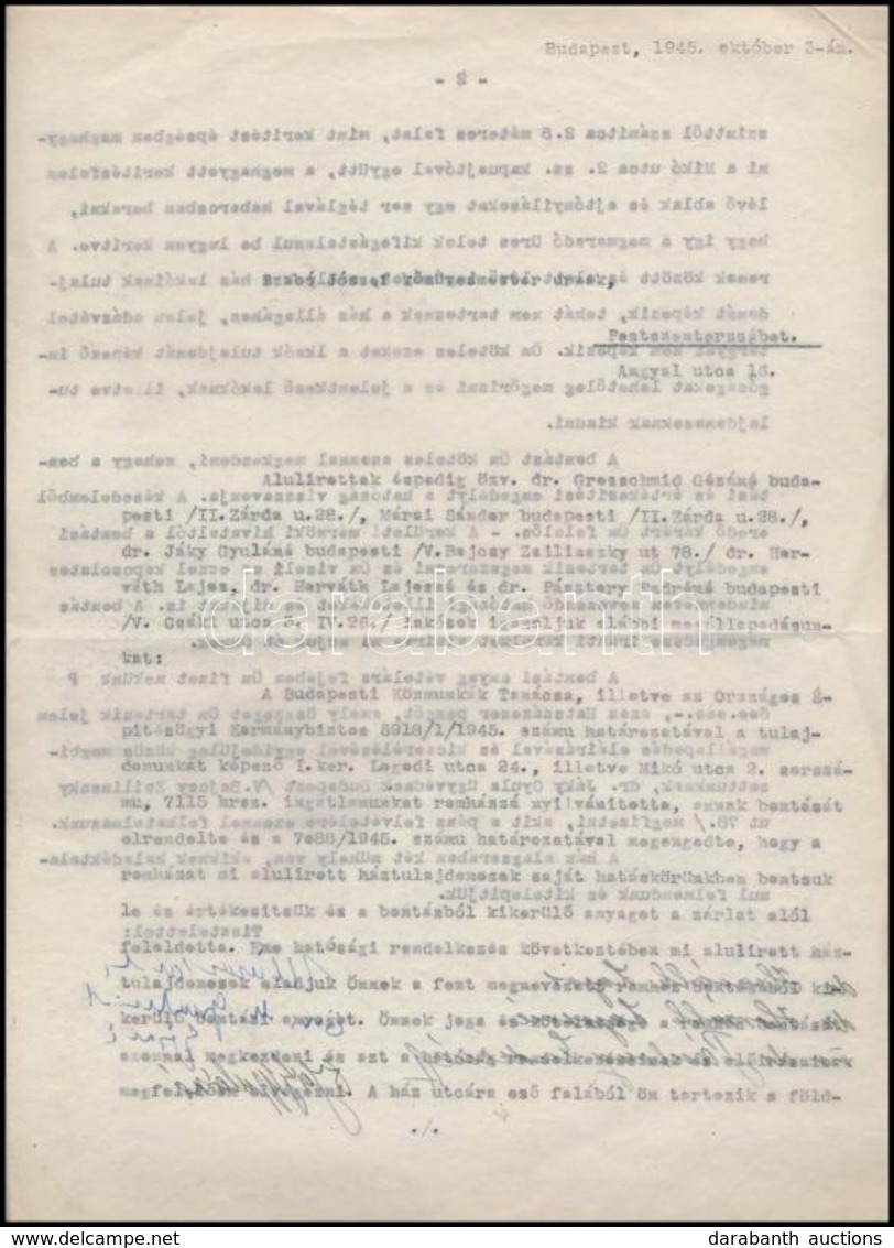 1945 Márai Sándor (1900-1989)  író Saját Kezű Aláírása Mikó Utcai Házának, Amely Budapest Ostromakor Megsérült, Mint Rom - Non Classés