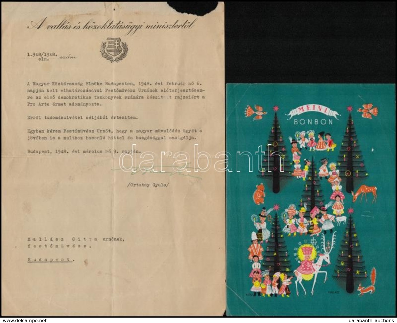 Cca 1948 Mallász Gitta (1907-1992) Magyar úszóbajnok, Grafikus Okmánya, Grafikus Tervei, Nyomtatásban Megjelent Alkotása - Unclassified