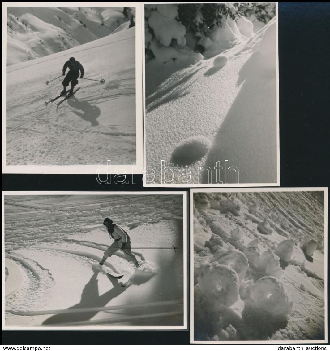 Cca 1938 A Tél örömei, Dr. Csörgeő Tibor (1896-1968) Budapesti Fotóművész Hagyatékából, 4 Db Vintage Fotó, 9,5x8,5 Cm és - Autres & Non Classés