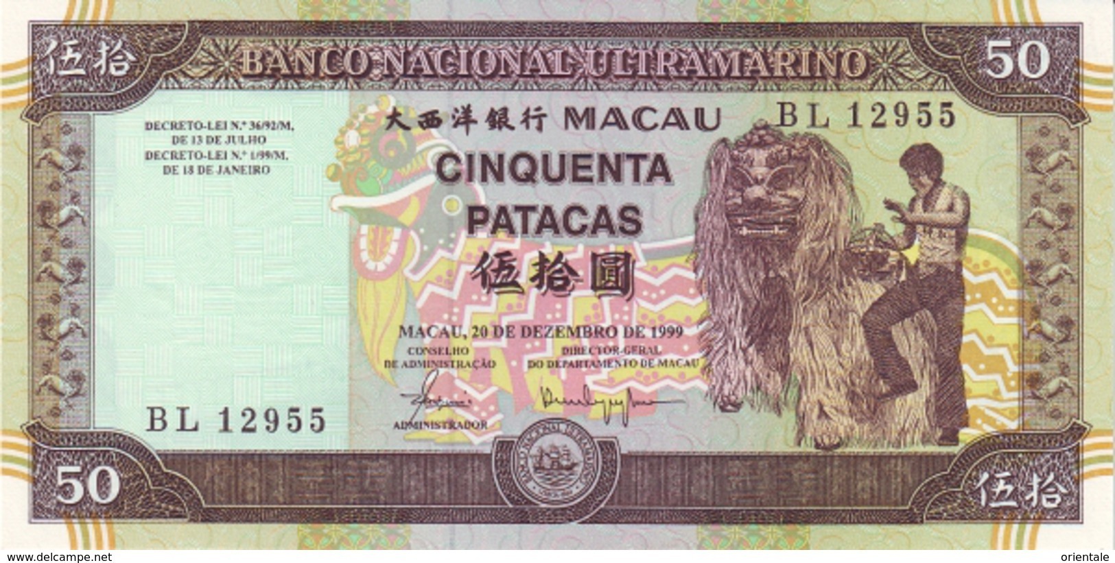 MACAU P.  72a 50 P 1999 UNC - Macao