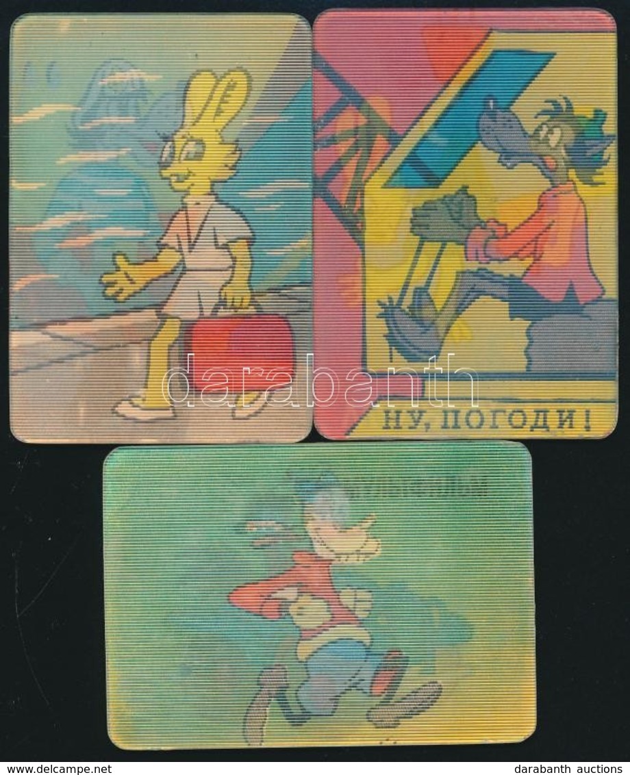 1974-1976 3 Db Szovjet Rajzfilmes Képváltós Dimenziós Kisméretű Kártyanaptár, 8,5x6 Cm - Publicités