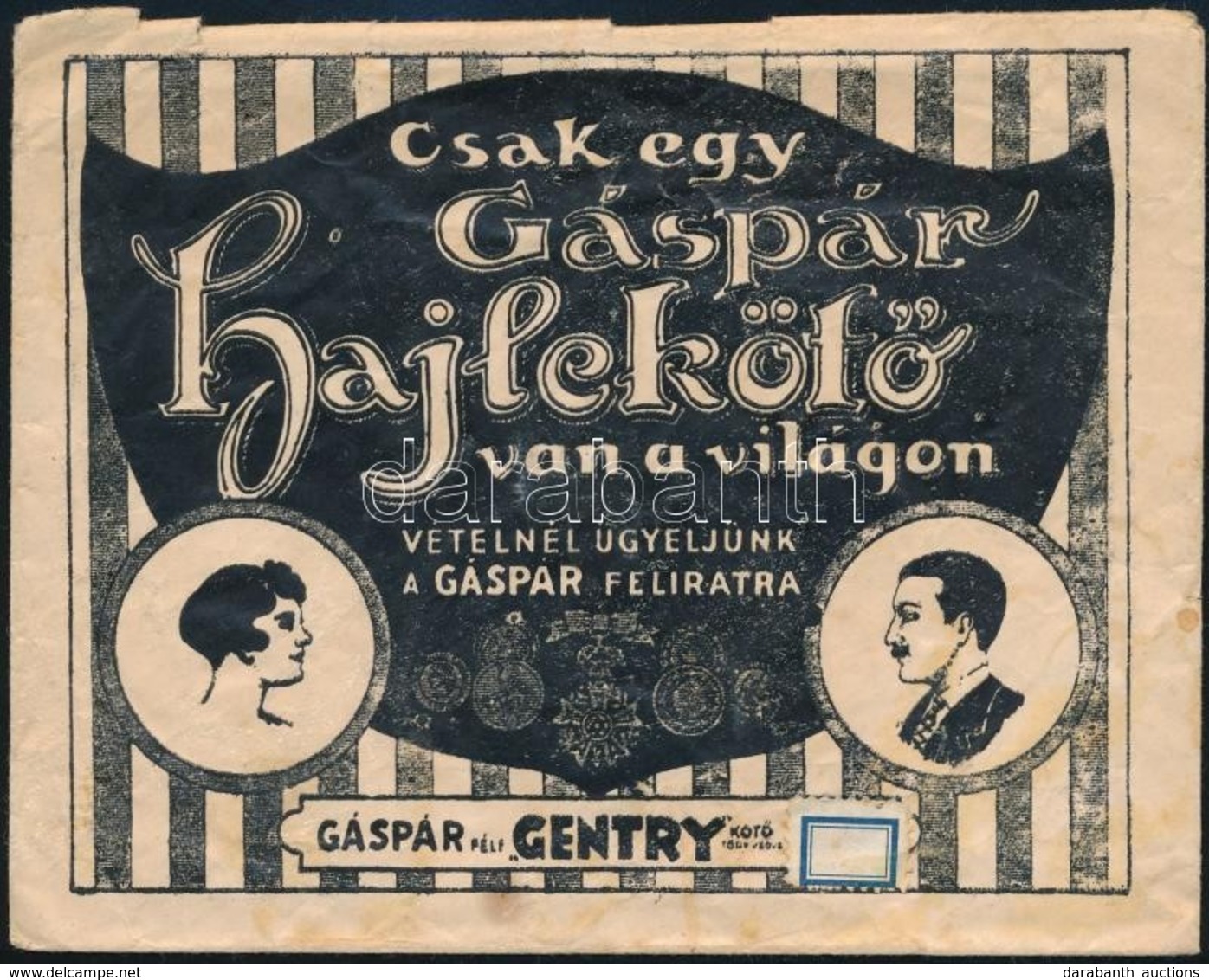 Cca 1920 Gáspár Hajlekötő Reklámborítékja, Egy Hajtásnál Szakadással, 12x15 Cm - Publicités