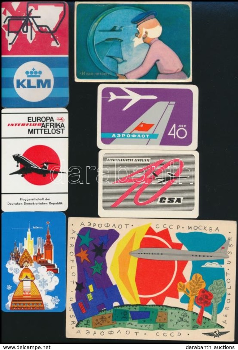 Légitársaságok Reklámost Levelezőlapjai és Kártyanaptárai, 11 Db (Interflug, Ceskoslovenske Aerolinie, Aeroflot Soviet A - Publicités