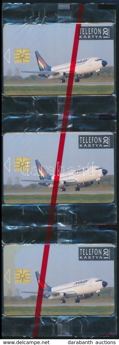 1992 3 Db 'Malév' Telefonkártya, összefüggő, Bontatlan Csomagolásban - Non Classés