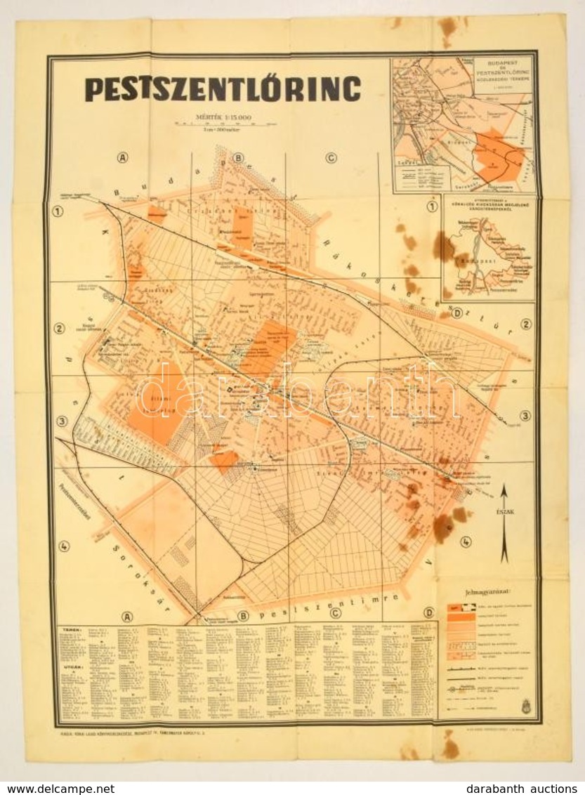 Cca 1940 Pestszentlőrinc Térképe, 1:15000, Kókai Lajos Könyvkereskedése / M. Kir. Honvéd Térképészeti Intézet, Kicsit Fo - Autres & Non Classés